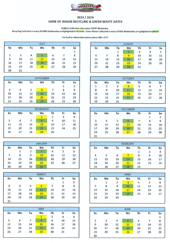 rubbish collection calendar