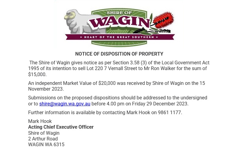 Notice of Disposition of Property